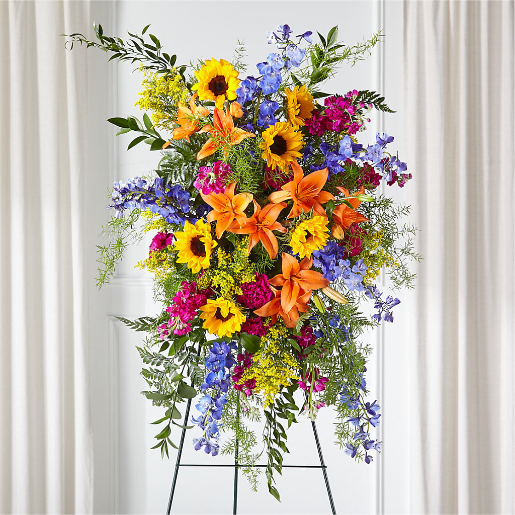 Sunlit Memories Standing Spray (Standard) – Hartland Flowers And Events, Hartland MI